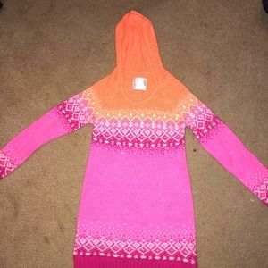 Pink and orange sparkly sweater dress.